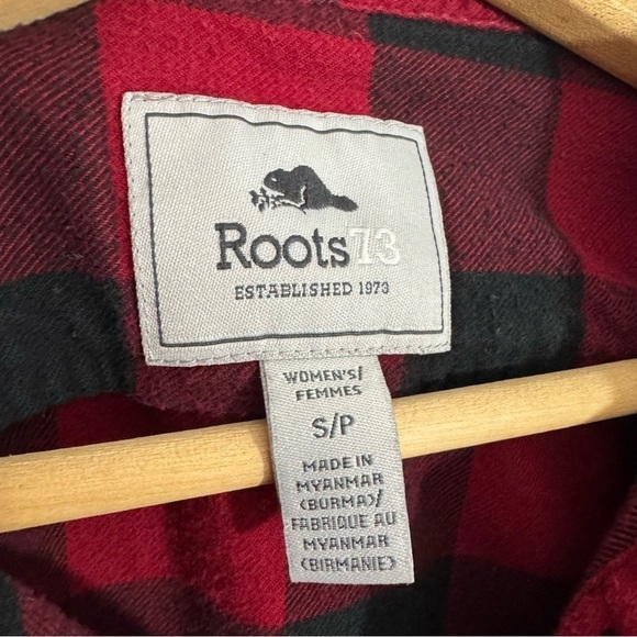 Roots Buffalo Plaid Flannel Shirt Womens S Black Red Check Long Sleeve Button Up - Picture 3 of 11